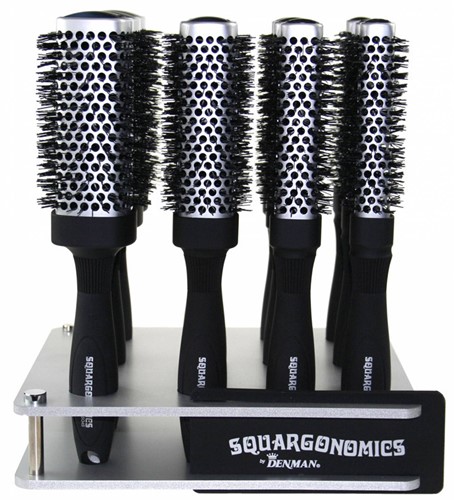 Denman Squargonomics Display met borstels - Zilver