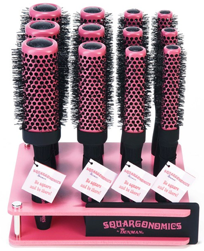Denman Squargonomics Display met borstels - Roze