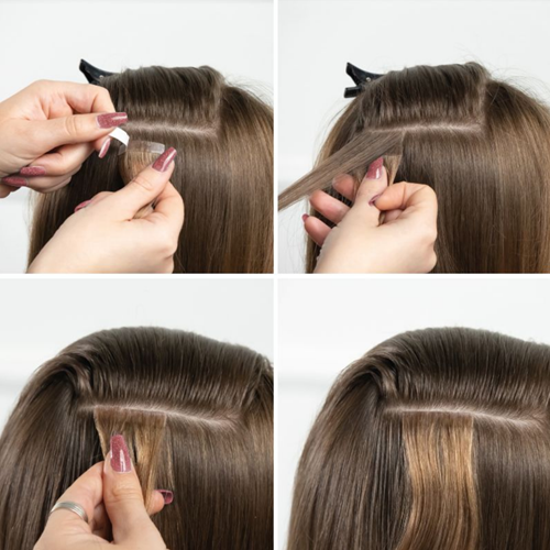 Double Hair Easy Invisible Tape Extensions application