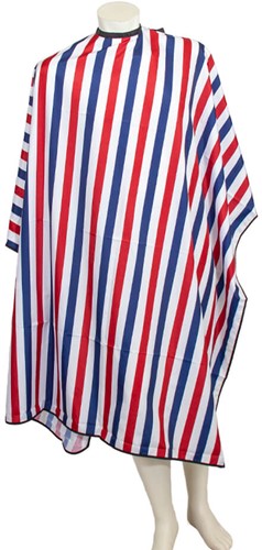 Kapmantel Barber Pole (rood/wit/blauw)