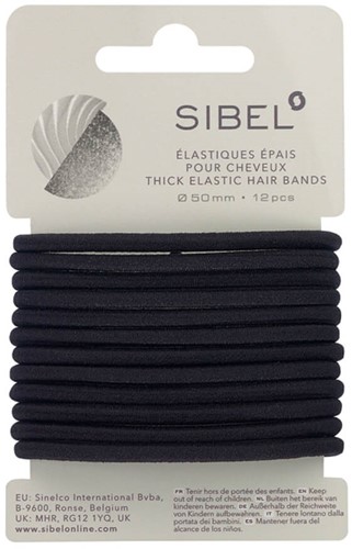 Sibel Haarelastiek Dik 12 st 50 mm - Zwart