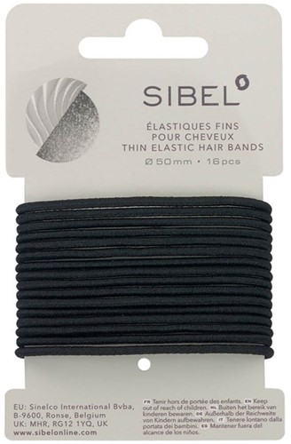 Sibel Haarelastiek Dun 16 st 50 mm - Zwart